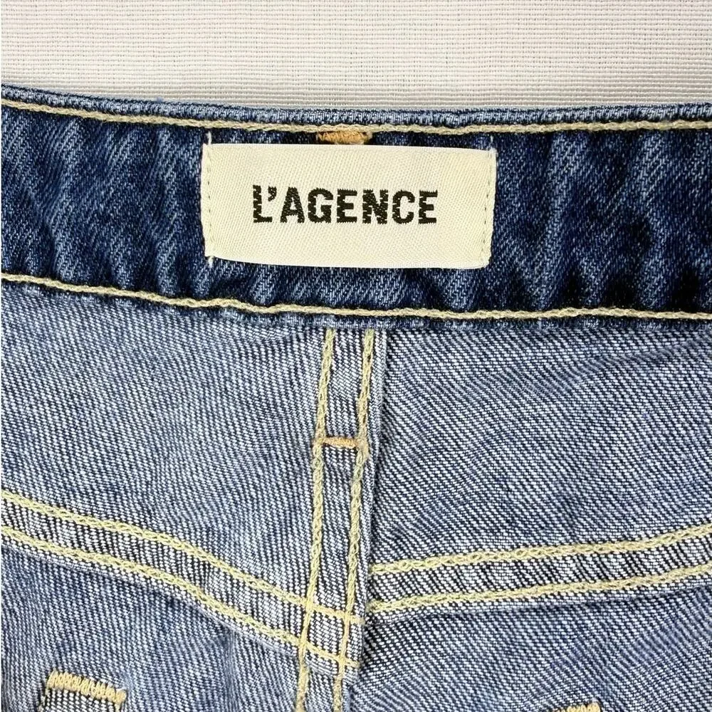 L'Agence Milana Low Rise Stovepipe Crop Straight Jean Raw Hem Women's 28 Blue